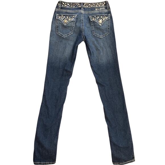 Blue Faith Rhinestone Studded Skinny Jeans Low Rise Medium Wash Size 5 / 6 - Picture 2 of 6